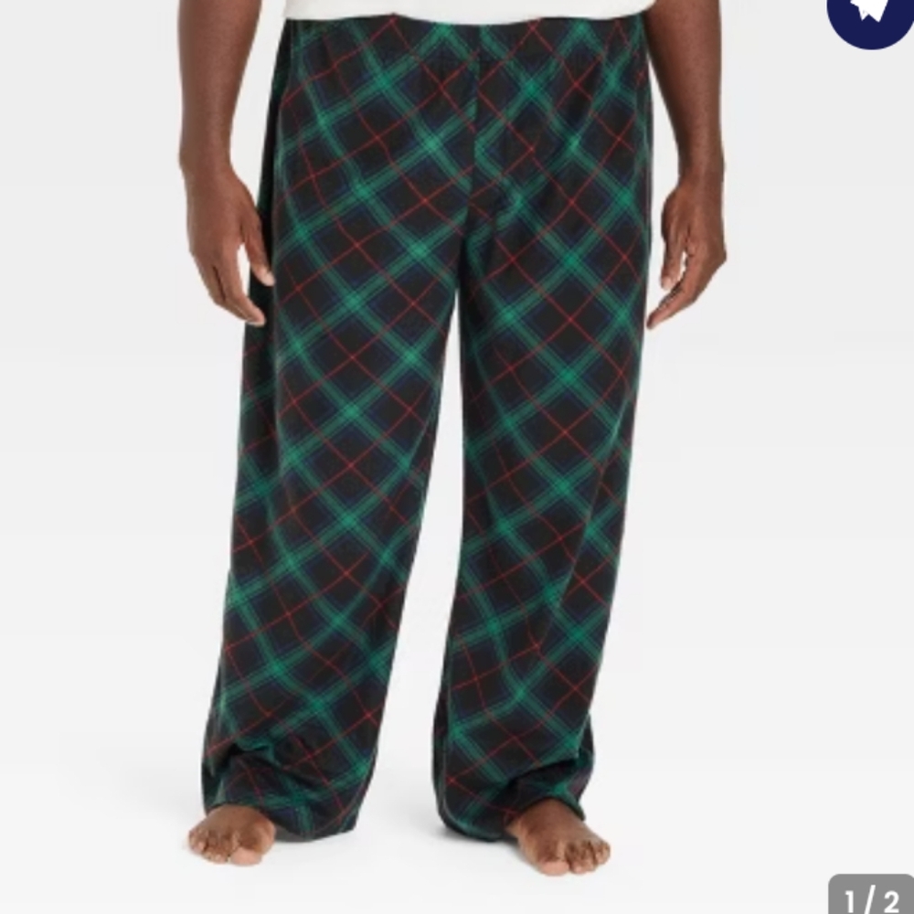 Wondershop Men's Black Green Red Plaid Microfleece Pants Size 3X NWT